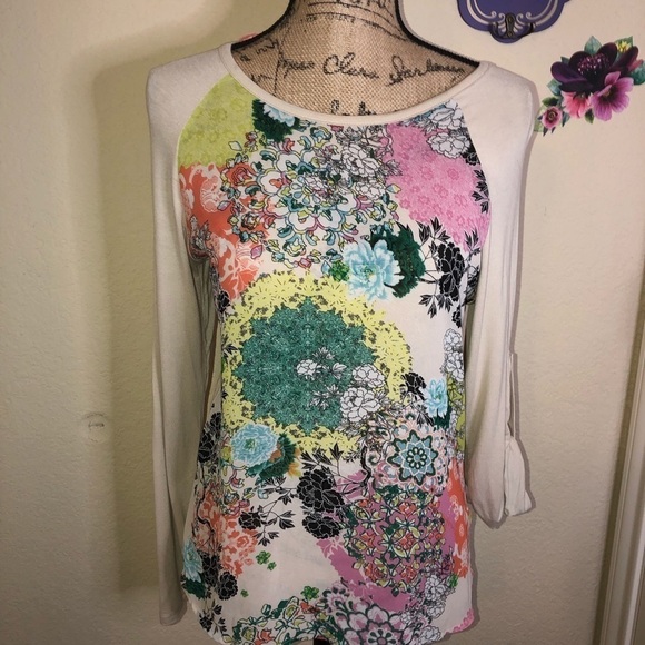 Ya Los Angeles Tops - Ya Los Angeles Cream Floral Long Sleeve Top Size S